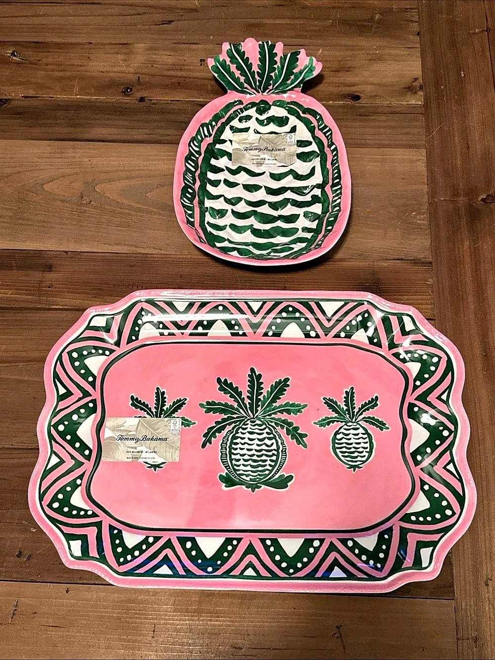 Tommy Bahama Pink and Green Melamine Serveware Trays Pink & Green Melamine